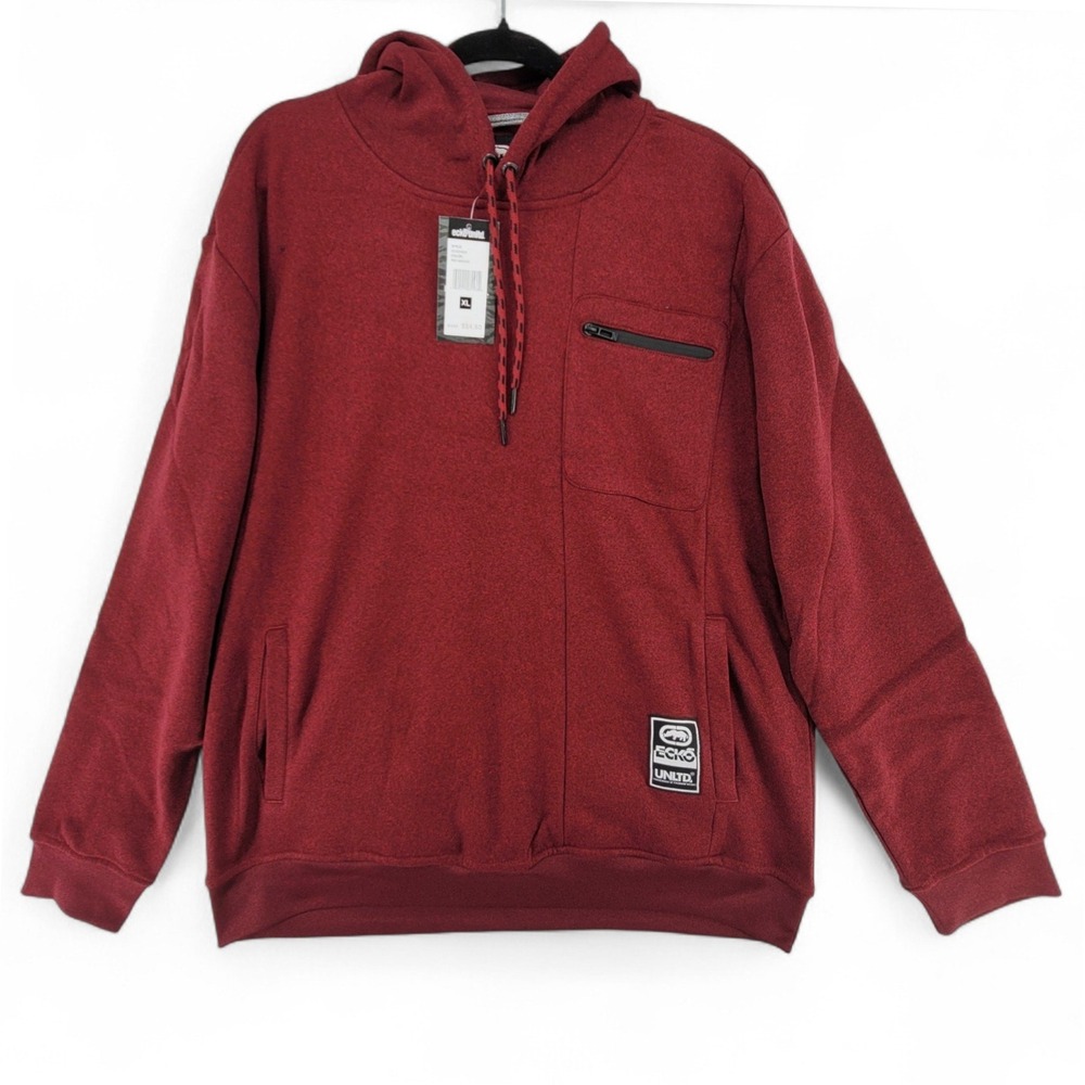 Ecko Unltd. Mens Hoodie Pullover Red Marled Half Zip Pocket XL